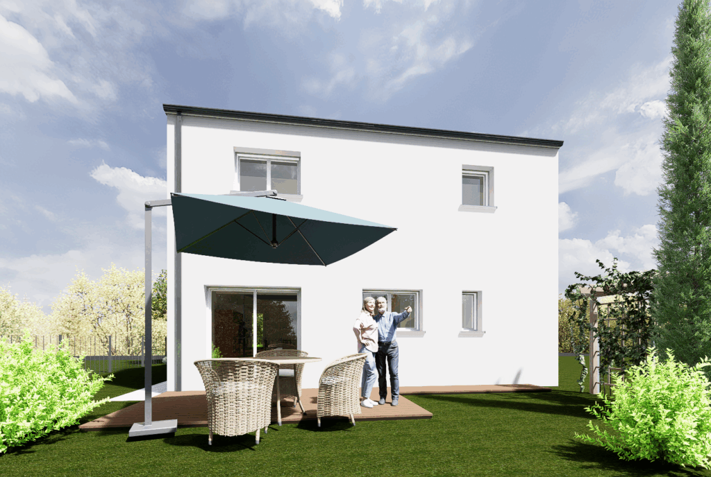 maison étage brique ardoise 2 pans enduit prb