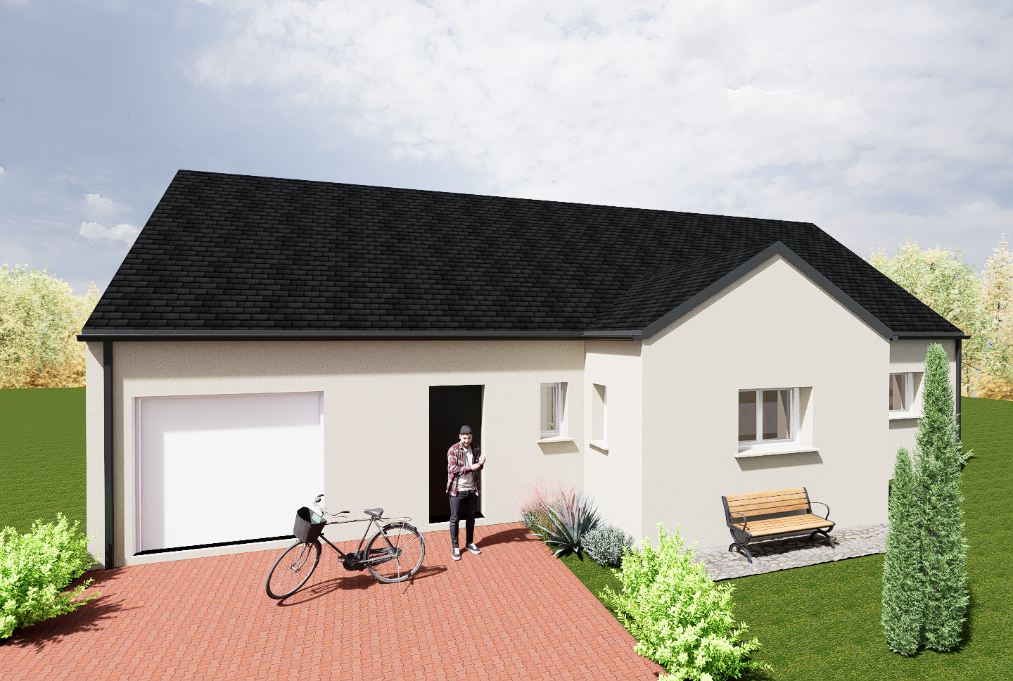 maison de plain-pied 3 chambres avec bureau comble amenageable